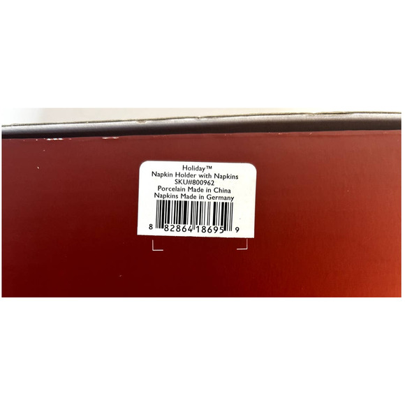 NEW LENOX Porcelain Holiday Napkin Holder Linen Napkins Holly Berry Never Opened - Picture 3 of 10